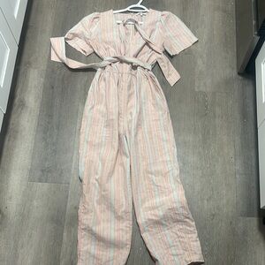Madewell Pink and White Striped Jumpsuit with Tie Waist